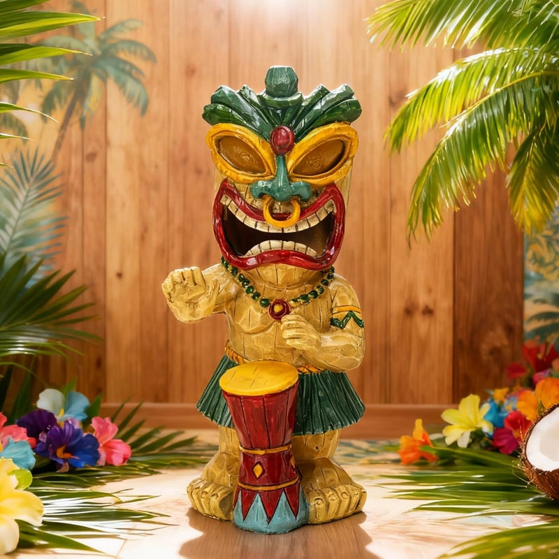 halp·ssfm Solar Tiki Garden Statue with LED Eyes Outdoor Polynesian Drummer Hawaiian Party Decor Solar Light Ornament for Patio Porch Lawn Tiki Bar or Tiki Lover Funny Stocking Stuffers Gifts - Image 4